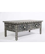 Luxurious Camel Bone inlay floral pattern with two drawer wooden coffee ... - $2,208.00