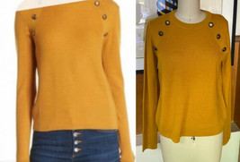 Veronica Beard Simi Sweater Wool Ribbed Button shoulder Crewneck Sz M yellow - £201.79 GBP