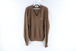 Vintage 70s Grunge Mens Size Medium Blank Knit V-Neck Sweater Heather Br... - £43.32 GBP