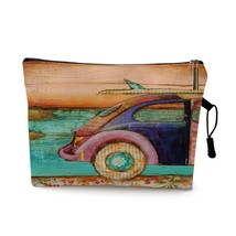 Vintage Beach Scenery Print Women Travel Storage Bag Linen Cloth Toiletries Orga - $8.33