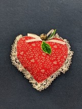 Vintage Heart Shaped Ornament Red Fabric stuffed For Valentine Or Christmas 4&quot; - £3.87 GBP