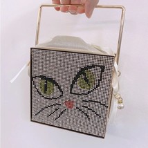  Cat Evening Clutch Bag Women Cute Rhinestone  Handle Small Square  Out Handbag  - £78.59 GBP