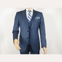 Men Suit BERLUSCONI Turkey 100% Italian Wool Super 180's 3pc Vested #Ber5 Navy image 3