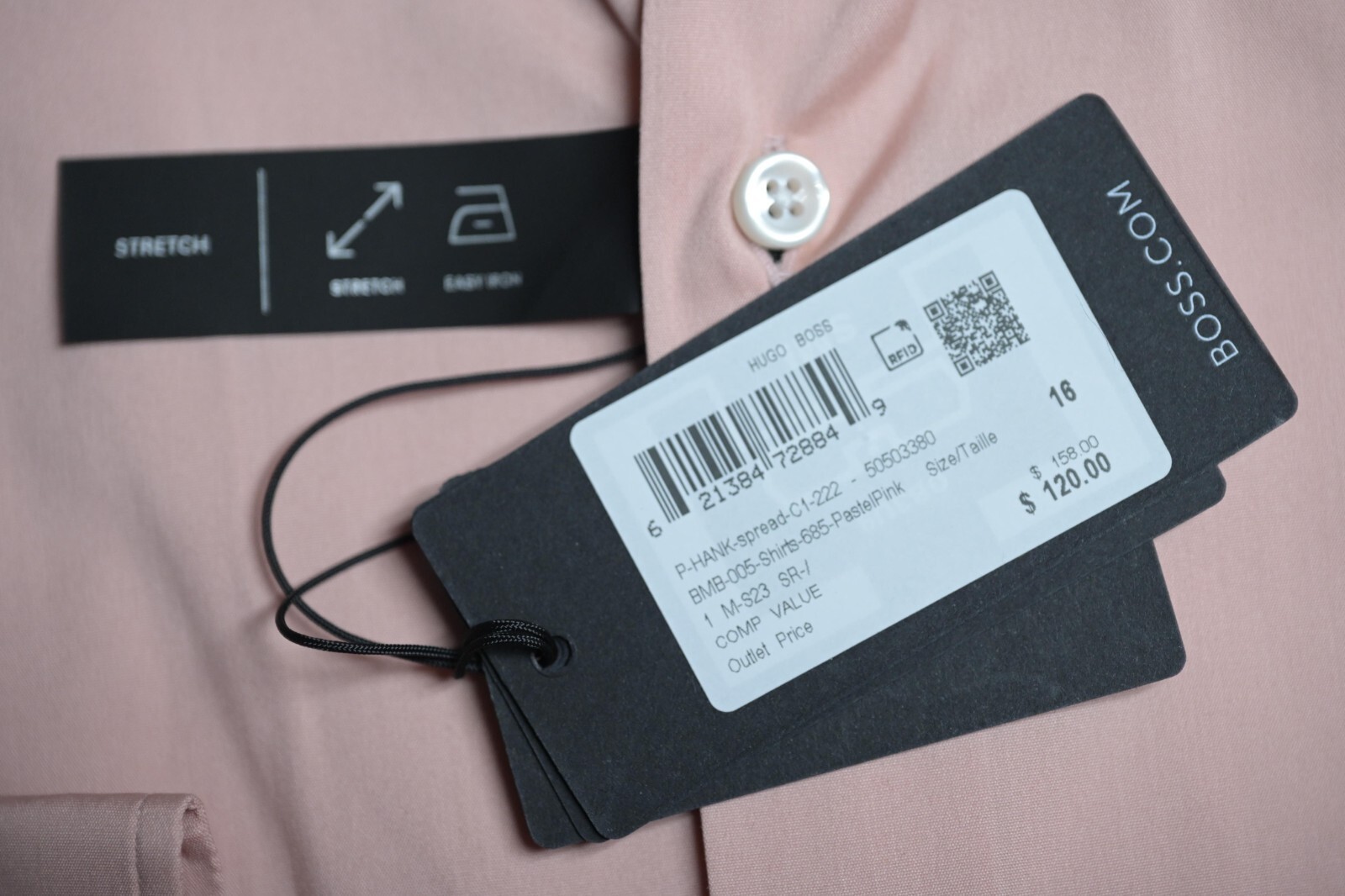 HUGO BOSS Herren Unebener Slim Fit Performance Stretch Cotton Rosa Kleid Hemd 41 Item image 8