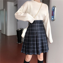 Black Plaid Midi Skirt Outfit Women Plus Size Pleated Plaid Skirts image 1