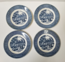 4 Royal China Currier &amp; Ives Bread Butter Plates Harvest 6 3/8&quot; Blue Whi... - £10.39 GBP