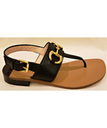 Gucci Thong Sandals Size:EU-37.5/US-7.5 Black Leather Gold Metal Horsebi... - £80.10 GBP