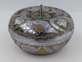 Vintage Etched Vase 11" & Trinket Box Ornate Brass w/ Silver Metal Overlay India image 12