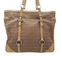 Coach Signature Gallery Pattern &amp; Leather Tote Jacquard Tan F12346 - £35.05 GBP