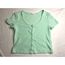 Elodie Shirt Womens Large Green Knit Short Sleeve Y2K Boho Cropped Top Buttoned - $6.80