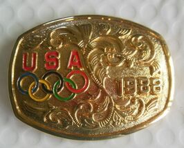 Vintage USA Olympics Belt Buckle 1988 3.1/4" x 2.5 - $22.76
