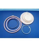 Embroidery hoop mixed lot plastic metal and wood with woven centers - $29.79 CAD