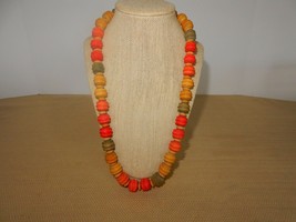 Cute vintage bohemian multi color pastel wooden beaded necklace - £7.97 GBP