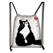 Cute Anime Cat Pattern drawstring bag women fashion storage bag shopping bag tee - £18.44 GBP