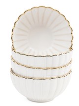 4 Cereal Bowls BELLA LUX Glazed Scallop Bowls With Gold Rim New - $48.46