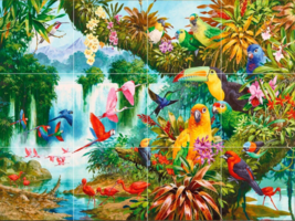 Tropical birds flower jungle forest waterfall ceramic tile mural backsplash - £47.87 GBP+