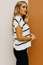 White Striped Batwing Sleeve Sweater Tee - $248.49 MXN
