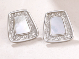 14k White Gold Finish 925 Sterling Silver MOP Studs Earrings Jewelry for... - $1,233.55 MXN
