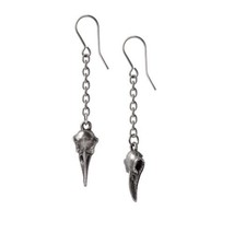 Alchemy Gothic E473 - Rabenschadel Schlenker Earrings Raven Skull Dropper - $26.99