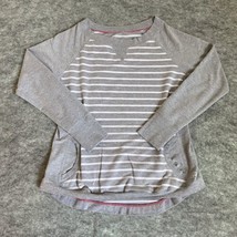 Kenneth Cole Reaction Womens Sweatshirt Large Gray Striped Pockets Thumbholes - £8.12 GBP