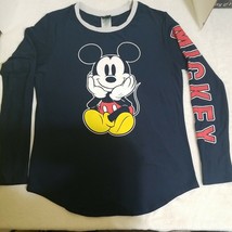 Mickey Mouse Womens Shirt JUNIORS MEDIUM Long Sleeve Navy Blue Fashion D... - £9.00 GBP