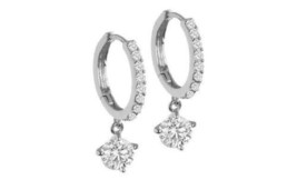 Swarovski Crystal Drop Hoop Earrings in Sterling Silver Overlay 10MM W 1 Carat - £35.57 GBP