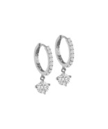 Swarovski Crystal Drop Hoop Earrings in Sterling Silver Overlay 10MM W 1... - $67.10 CAD
