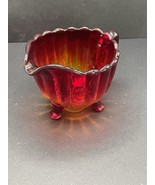 Vintage Imperial Pillar Flute Amberina Glass 3 Footed Sugar Bowl - $145.64 MXN