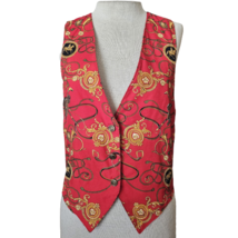 Vintage Red and Gold Patterned Vest Size XS - £27.37 GBP