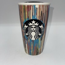 Starbucks Coffee Colorful Paint Drip Ceramic Tumbler Mug Cup Black Lid 1... - $23.00