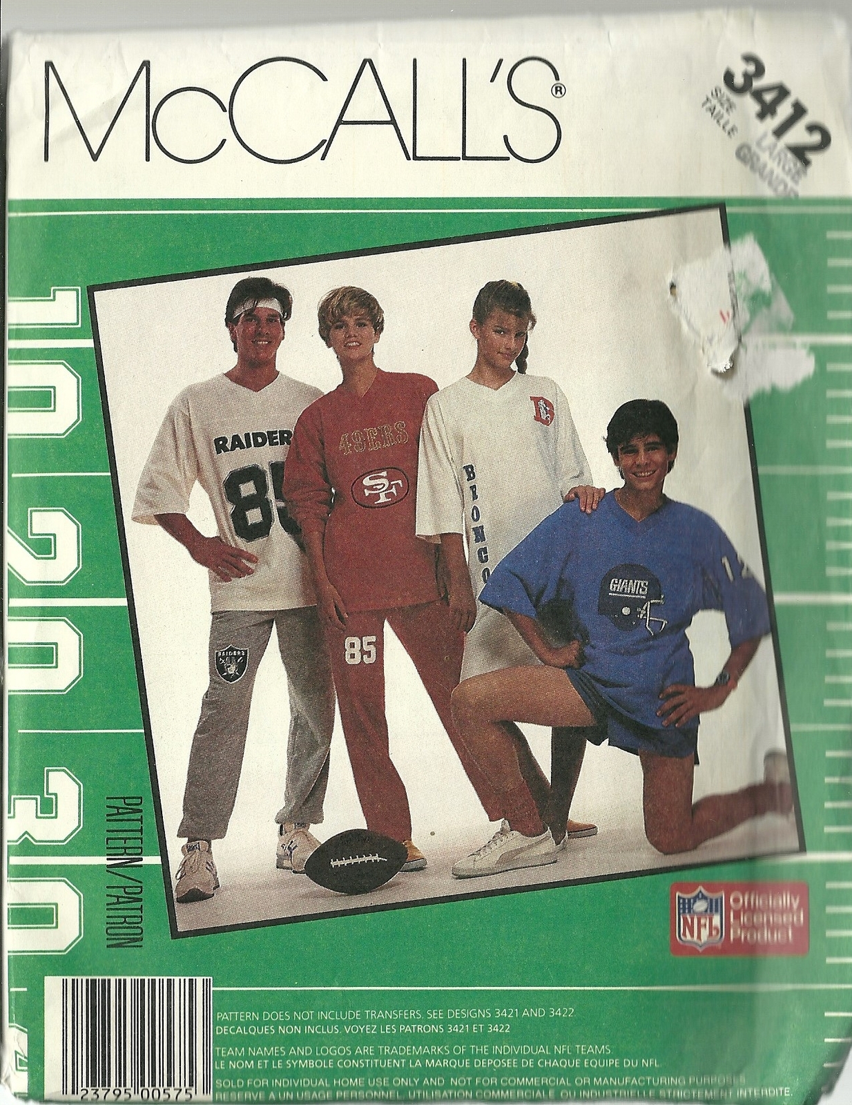 McCall's Sewing Pattern 3412 Unisex NFL Nightshirt Top Pants Shorts Size L New  - $9.99