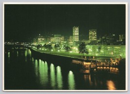 Portland Oregon Willamette River At Night Illuminated Skyline Vintage Postcard - $6.90