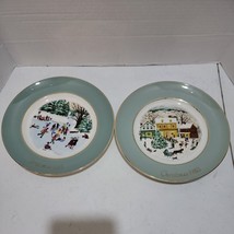 AVON Christmas Plates Series  1975 Skaters on the Pond &amp; 1980 Country Ch... - $9.46