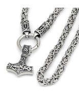 Viking Norse Thors Hammer Chainmail Byzantine Chain Necklace Stainless S... - £55.34 GBP