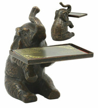 Solid Brass Trumpeting Elephant Business Card Holder Statue 5.25&quot;H Pachyderm - £66.32 GBP