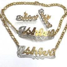 Name Necklace bracelet stud earring set Personalized /figaro chain - $54.99