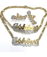 Name Necklace bracelet stud earring set Personalized /figaro chain - £43.06 GBP
