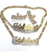 Name Necklace bracelet stud earring set Personalized /figaro chain - $1,046.98 MXN