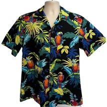 RJC Vintage Hawaiian Aloha Floral Button Front Shirt Large Pocket Cotton Parrots - £31.53 GBP