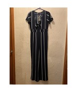 Crystal Sky Juniors Jumpsuit Wide Leg Striped Bow Tie Front Black White ... - $41.98 CAD