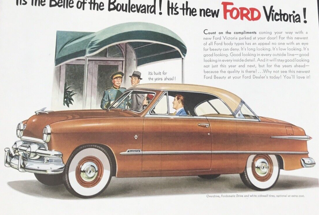 Primary image for 1951 Ford Victoria Gold Orange Belle of the Boulevard Print Ad 10" x 13.5"