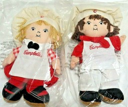 Pair of New Campbell’s Soup Kids 1999 Plush Beanie Chefs 8” Dolls - $14.55