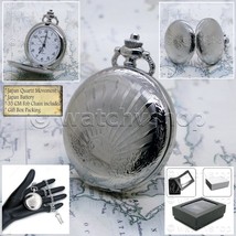 Silver Color Pocket Watch 42 mm for Men Arabic Numbers Dial with Fob Chain P178 - £15.54 GBP