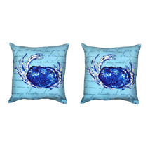 Pair of Betsy Drake Blue Script Crab No Cord Pillows 18 Inch X 18 Inch - £63.30 GBP