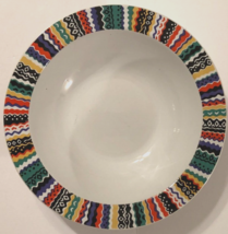 CENTURY Stoneware Retro White Japan Multi-Colored Trim MCM Soup Bowl 9 1/2&quot; - £6.16 GBP