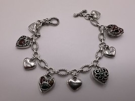 Brighton Silver Heart Charm Bracelet 7.75&quot; BrB5 - $96.03