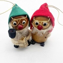 2 Vintage Wooden Kurt Adler Christmas Elves Gnomes Ornaments 3&quot; Japan - £10.14 GBP