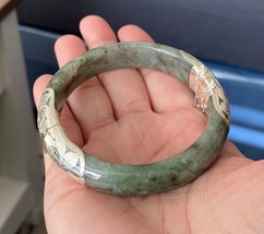 7 &quot; 925 Silver Handmade Genuine Burmese Jade Women Bangle Bracelet US SE... - $58.41