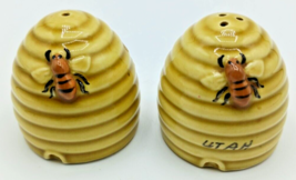 Vintage Utah Souvenir/Novelty Gold Bee Hive w/bee Salt &amp; Pepper Shakers. - $11.88