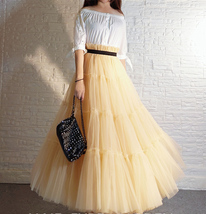 BLACK Tiered Long Tulle Skirt Women Custom Plus Size Tulle Maxi Skirt image 6